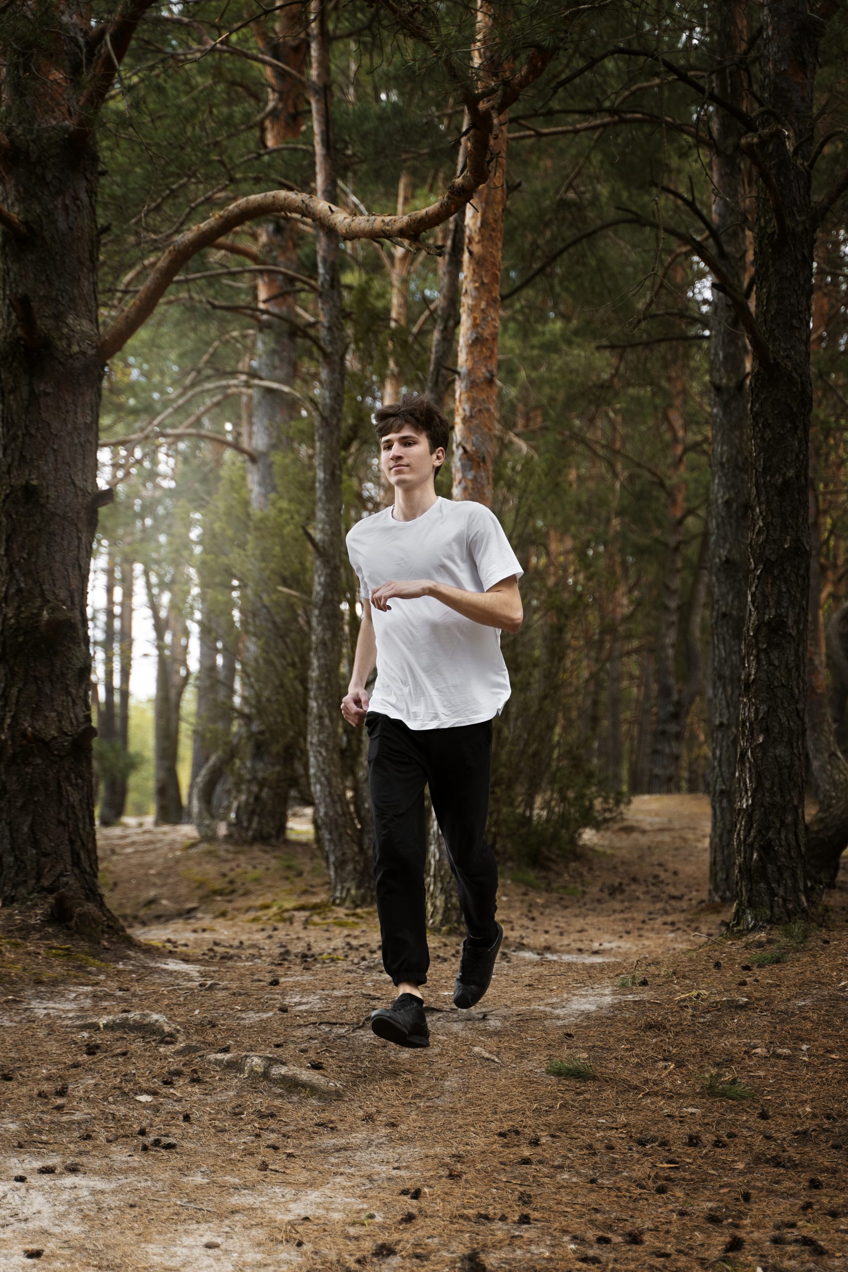 full shot man running nature